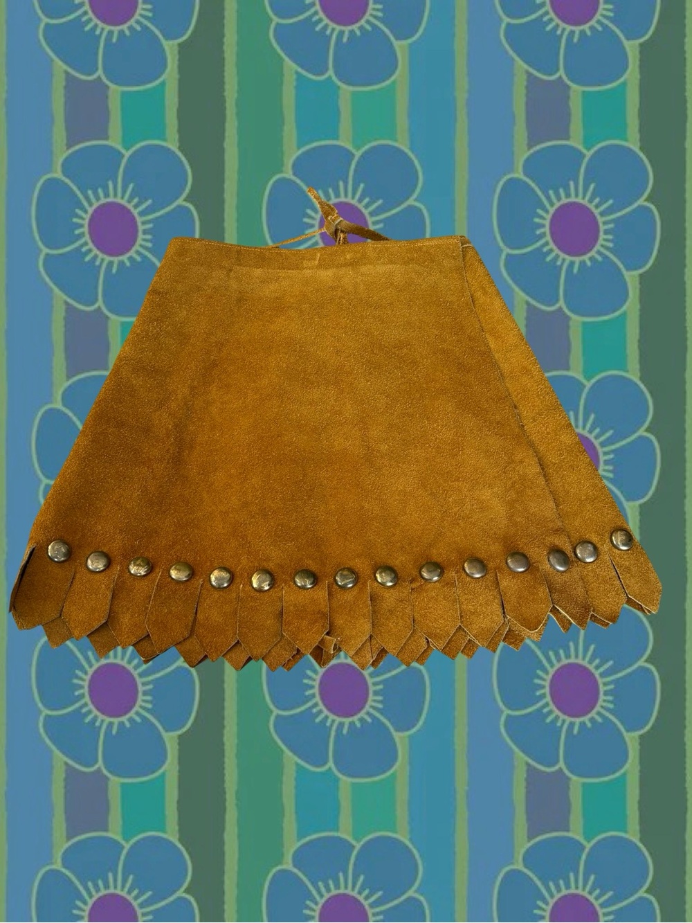 Vintage 60s Brown Suede Gladiator Mini Wrap Skirt